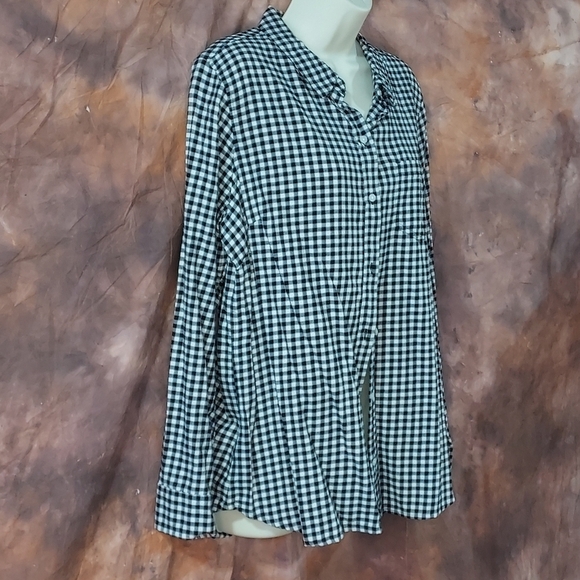 GAP flannel shirt mini gingham check black white boyfriend fit long sleeve L - Picture 2 of 7